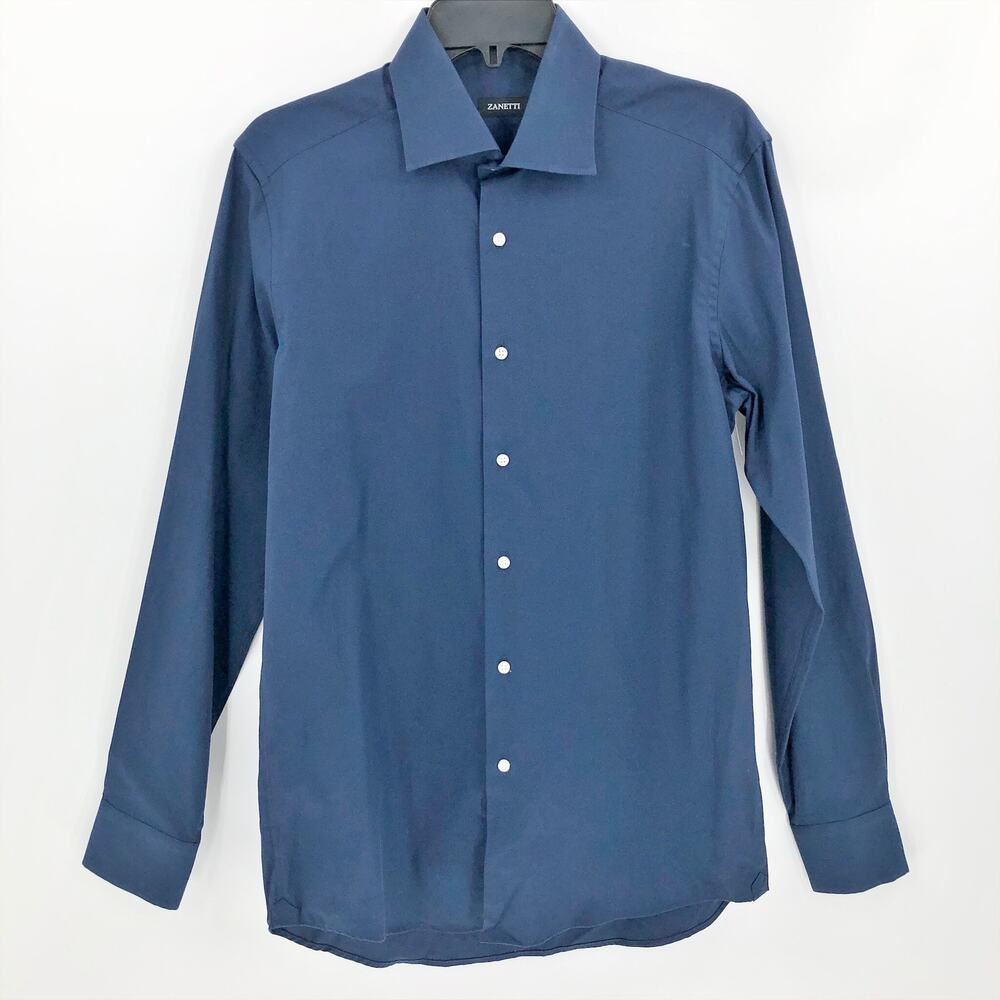 ZANETTI Men's Button Up Dress Shirt 15.5 34-35 Blue Cotton  NWOT